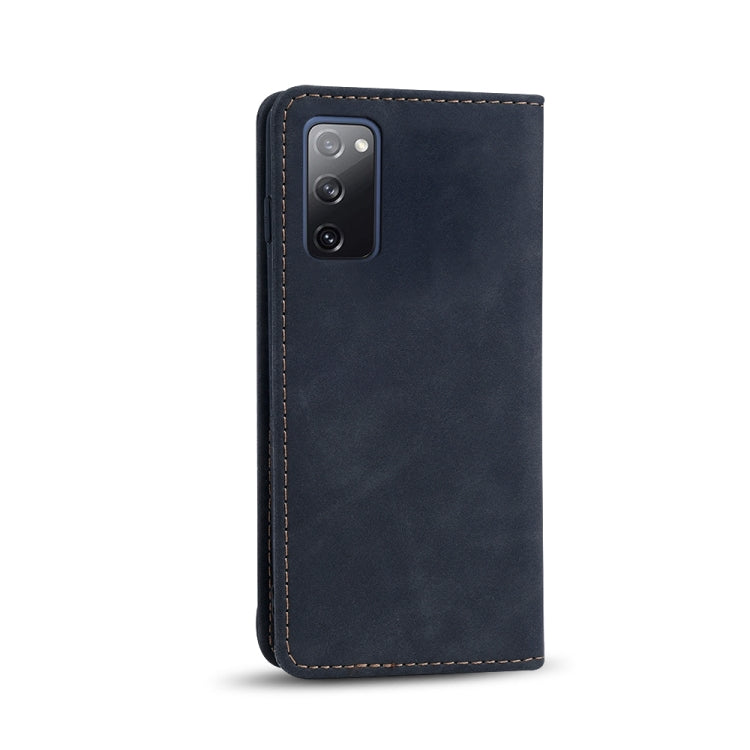 For Samsung Galaxy S20 FE Skin-feel Calfskin Texture Magnetic Dual-Fold Horizontal Flip Leather Case with Holder & Card Slots & Wallet
