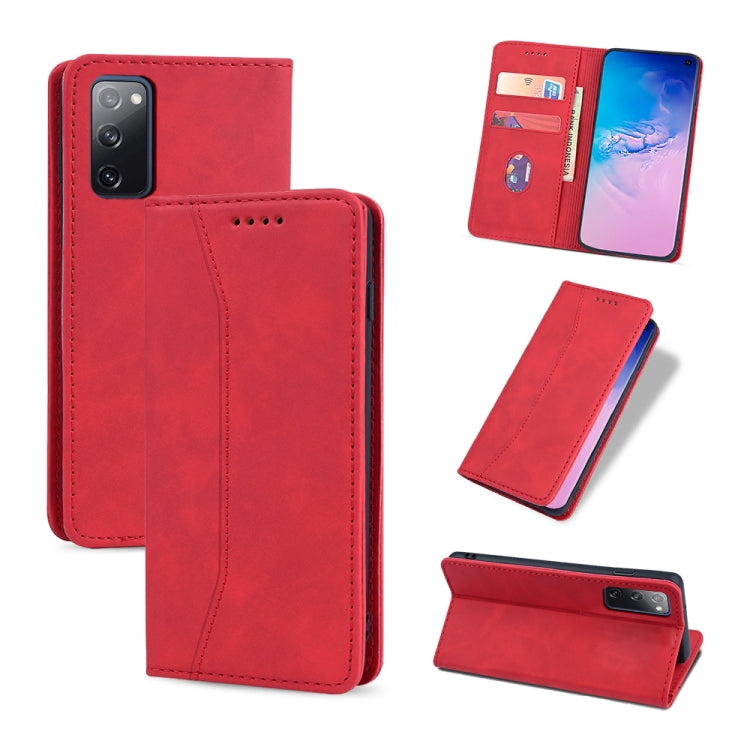 For Samsung Galaxy S20 FE Skin-feel Calfskin Texture Magnetic Dual-Fold Horizontal Flip Leather Case with Holder & Card Slots & Wallet