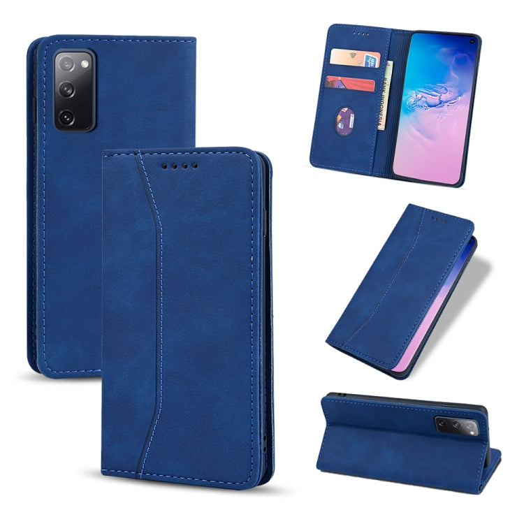 For Samsung Galaxy S20 FE Skin-feel Calfskin Texture Magnetic Dual-Fold Horizontal Flip Leather Case with Holder & Card Slots & Wallet