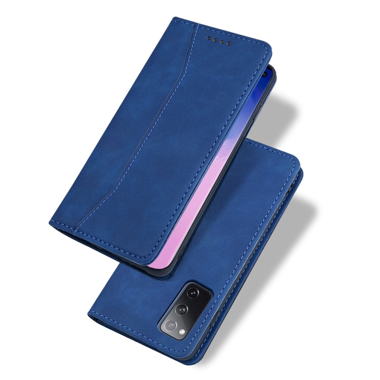 For Samsung Galaxy S20 FE Skin-feel Calfskin Texture Magnetic Dual-Fold Horizontal Flip Leather Case with Holder & Card Slots & Wallet