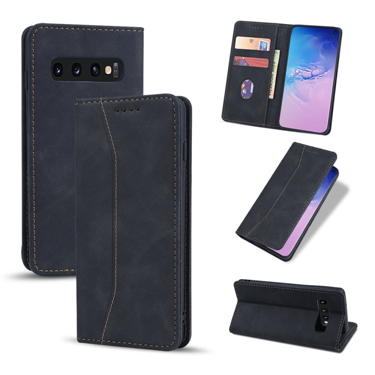 For Samsung Galaxy S10+ Skin-feel Calfskin Texture Magnetic Dual-Fold Horizontal Flip Leather Case with Holder & Card Slots & Wallet