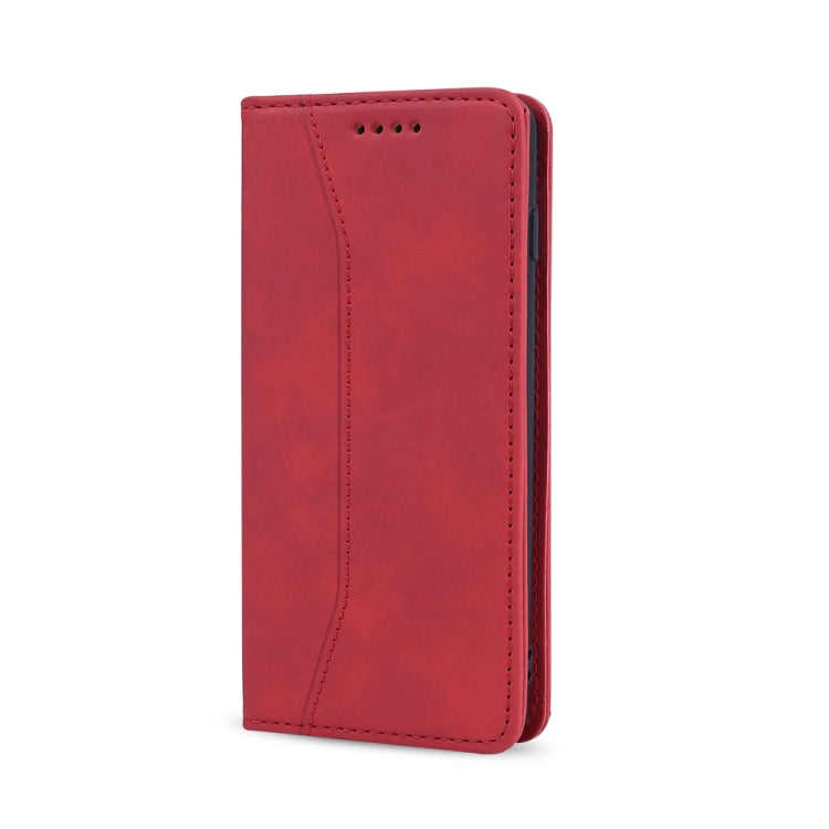 For Samsung Galaxy S10+ Skin-feel Calfskin Texture Magnetic Dual-Fold Horizontal Flip Leather Case with Holder & Card Slots & Wallet
