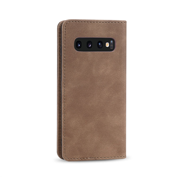 For Samsung Galaxy S10e Skin-feel Calfskin Texture Magnetic Dual-Fold Horizontal Flip Leather Case with Holder & Card Slots & Wallet