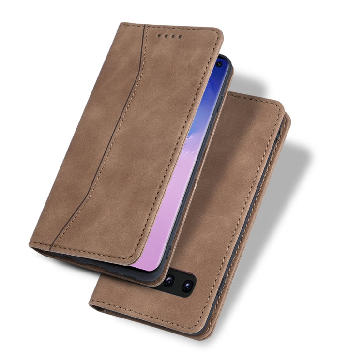 For Samsung Galaxy S10e Skin-feel Calfskin Texture Magnetic Dual-Fold Horizontal Flip Leather Case with Holder & Card Slots & Wallet