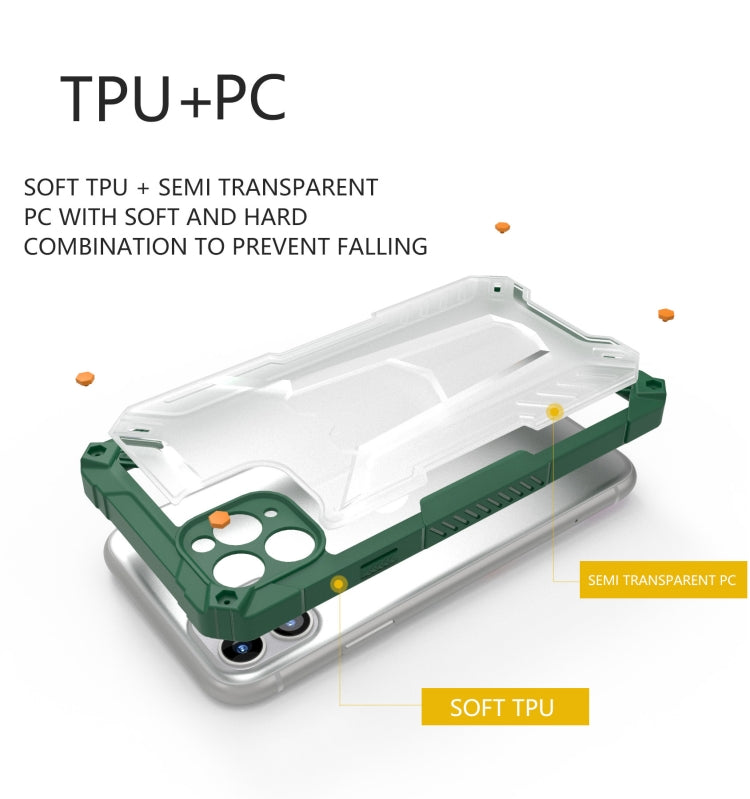 For iPhone 11 Pro Max Four-corner Airbag Shockproof TPU + Semi Transparent PC Case