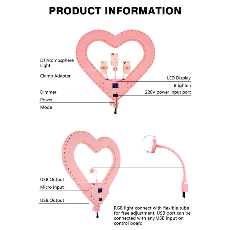 RK51 51cm Heart Shape Live Broadcast Beauty Ring Selfie Fill Light without Tripod