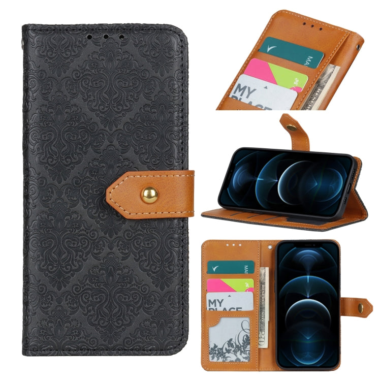 For iPhone 12 Pro Max European Floral Embossed Copper Buckle Horizontal Flip PU Leather Case with Holder & Card Slots & Wallet & Photo Frame