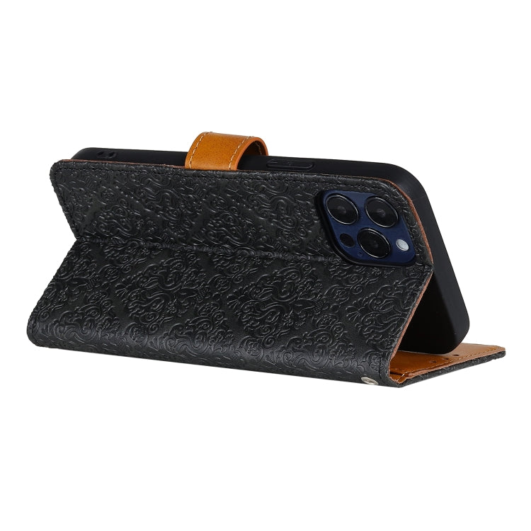 For iPhone 12 Pro Max European Floral Embossed Copper Buckle Horizontal Flip PU Leather Case with Holder & Card Slots & Wallet & Photo Frame