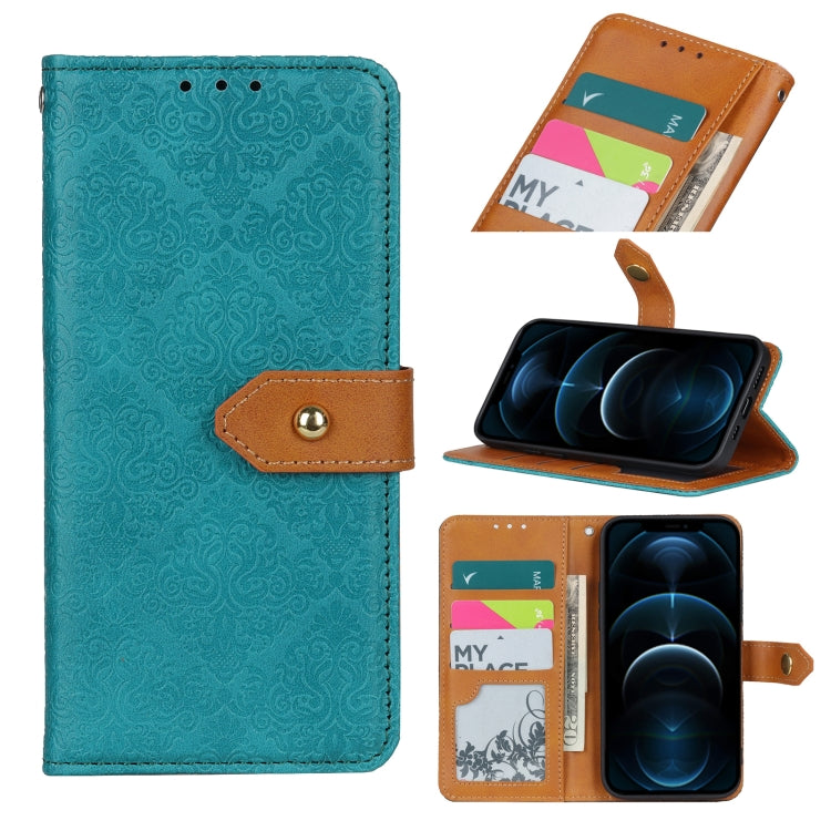 For iPhone 12 Pro Max European Floral Embossed Copper Buckle Horizontal Flip PU Leather Case with Holder & Card Slots & Wallet & Photo Frame