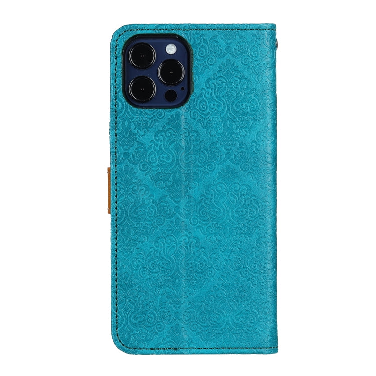 For iPhone 12 Pro Max European Floral Embossed Copper Buckle Horizontal Flip PU Leather Case with Holder & Card Slots & Wallet & Photo Frame