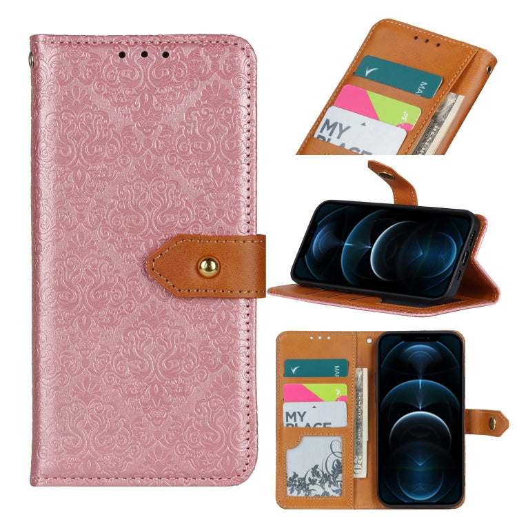 For iPhone 12 Pro Max European Floral Embossed Copper Buckle Horizontal Flip PU Leather Case with Holder & Card Slots & Wallet & Photo Frame
