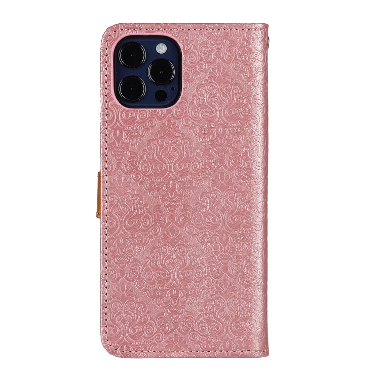 For iPhone 12 Pro Max European Floral Embossed Copper Buckle Horizontal Flip PU Leather Case with Holder & Card Slots & Wallet & Photo Frame