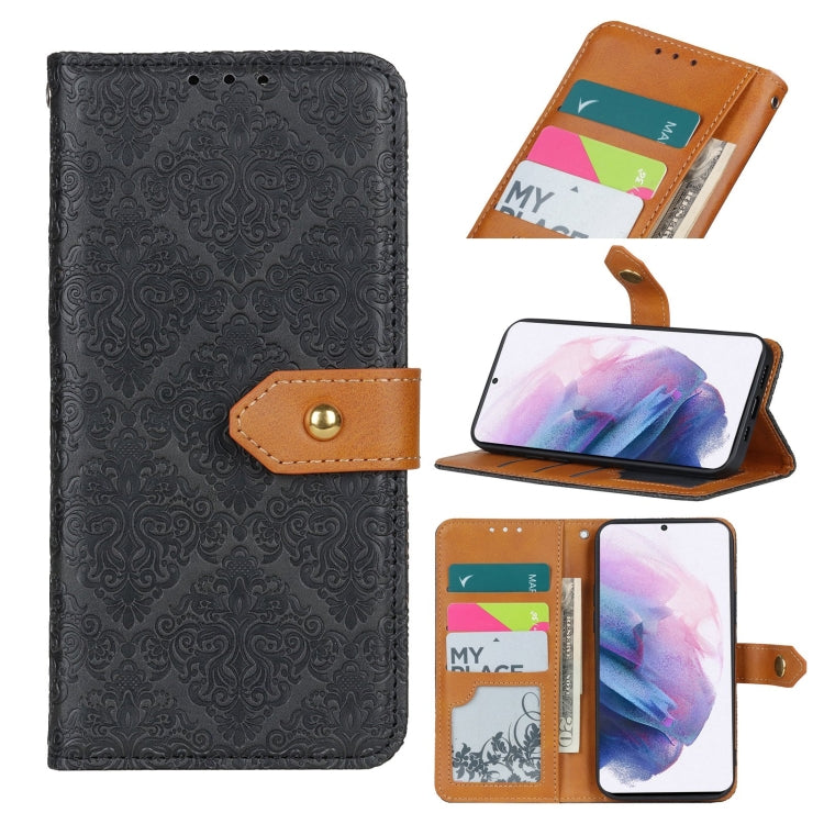 For Samsung Galaxy S21+ 5G European Floral Embossed Copper Buckle Horizontal Flip PU Leather Case with Holder & Card Slots & Wallet & Photo Frame