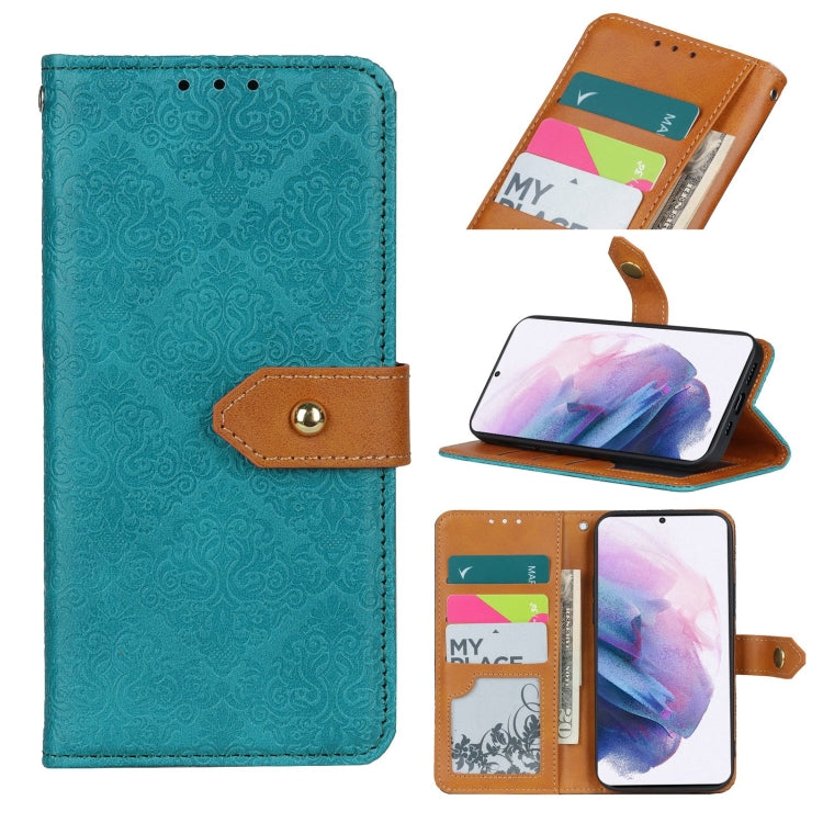 For Samsung Galaxy S21+ 5G European Floral Embossed Copper Buckle Horizontal Flip PU Leather Case with Holder & Card Slots & Wallet & Photo Frame