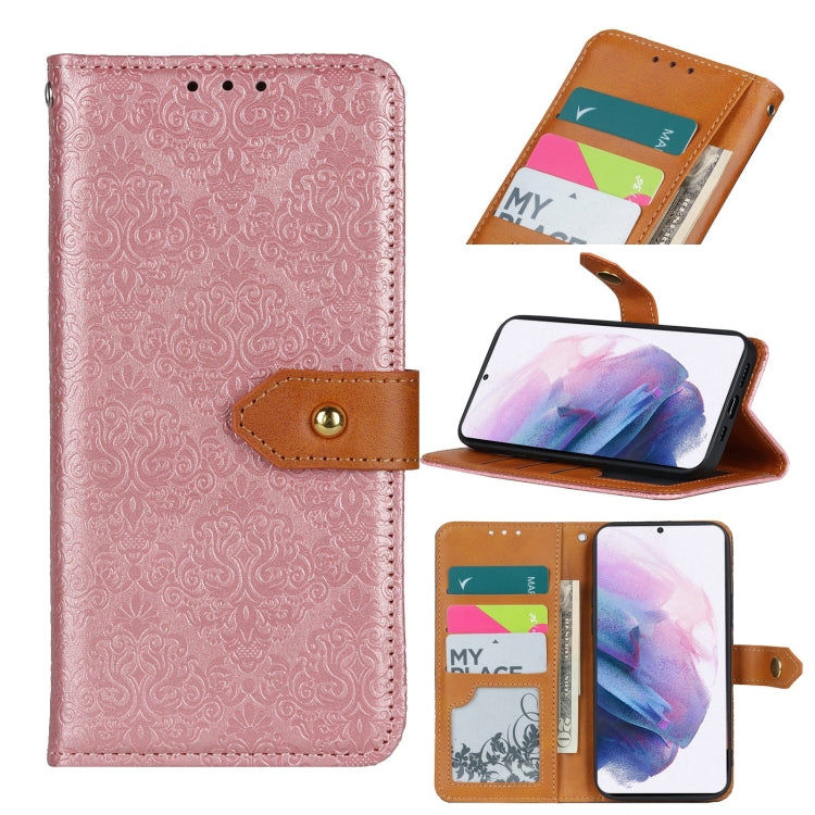 For Samsung Galaxy S21+ 5G European Floral Embossed Copper Buckle Horizontal Flip PU Leather Case with Holder & Card Slots & Wallet & Photo Frame