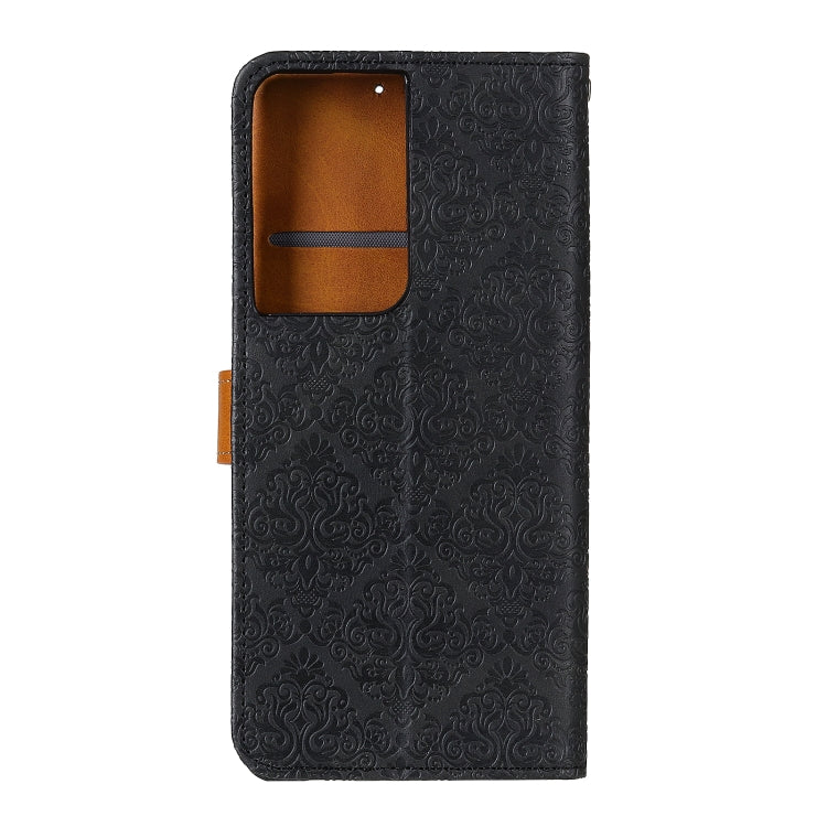 For Samsung Galaxy S21 Ultra 5G European Floral Embossed Copper Buckle Horizontal Flip PU Leather Case with Holder & Card Slots & Wallet & Photo Frame