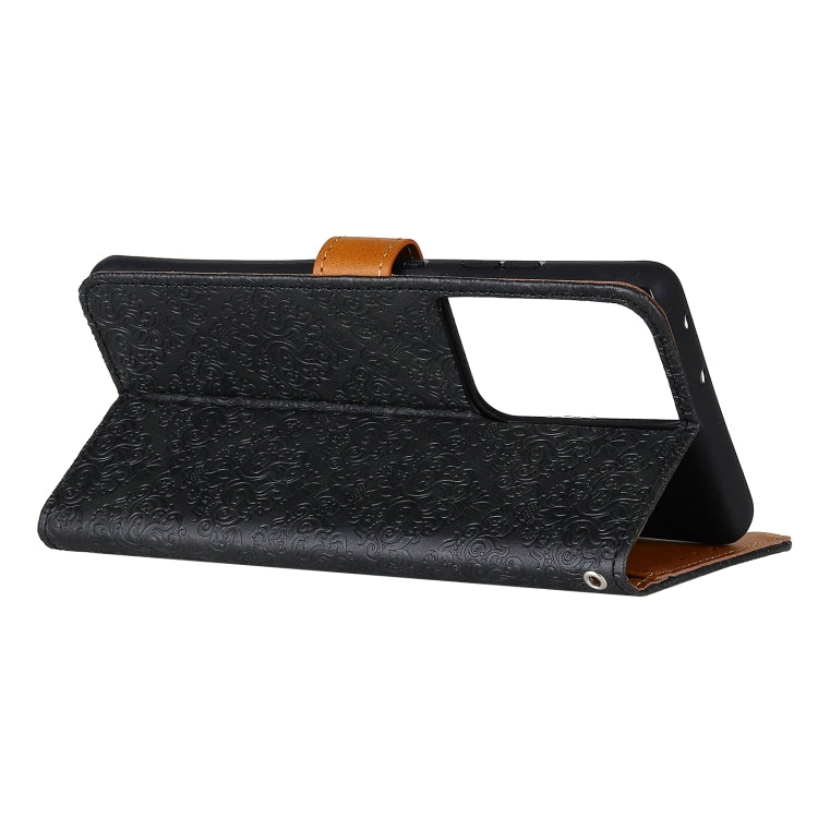 For Samsung Galaxy S21 Ultra 5G European Floral Embossed Copper Buckle Horizontal Flip PU Leather Case with Holder & Card Slots & Wallet & Photo Frame
