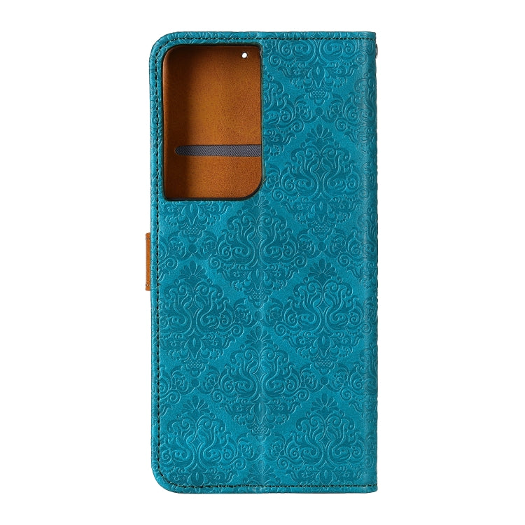 For Samsung Galaxy S21 Ultra 5G European Floral Embossed Copper Buckle Horizontal Flip PU Leather Case with Holder & Card Slots & Wallet & Photo Frame