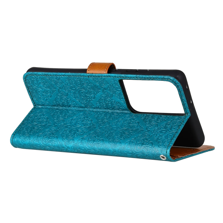 For Samsung Galaxy S21 Ultra 5G European Floral Embossed Copper Buckle Horizontal Flip PU Leather Case with Holder & Card Slots & Wallet & Photo Frame