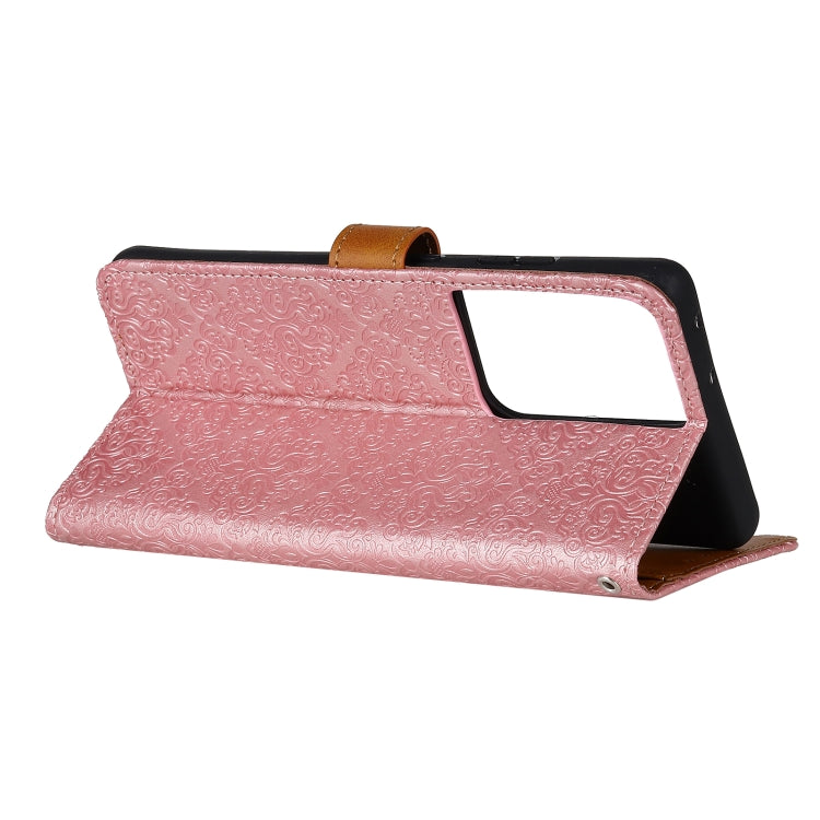 For Samsung Galaxy S21 Ultra 5G European Floral Embossed Copper Buckle Horizontal Flip PU Leather Case with Holder & Card Slots & Wallet & Photo Frame