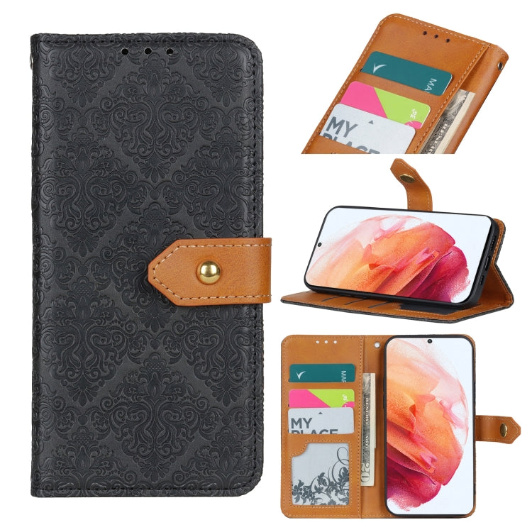 For Samsung Galaxy S21 5G European Floral Embossed Copper Buckle Horizontal Flip PU Leather Case with Holder & Card Slots & Wallet & Photo Frame