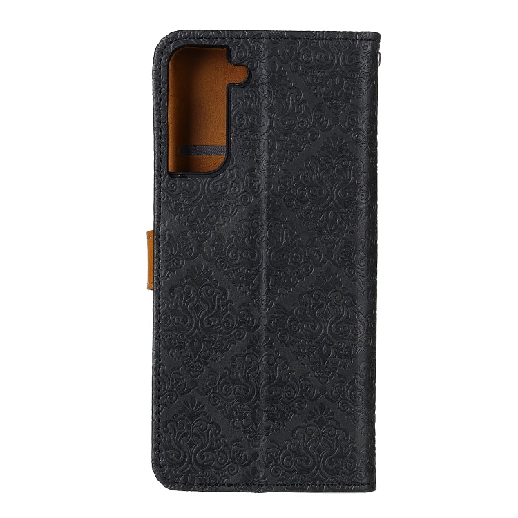 For Samsung Galaxy S21 5G European Floral Embossed Copper Buckle Horizontal Flip PU Leather Case with Holder & Card Slots & Wallet & Photo Frame
