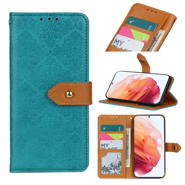 For Samsung Galaxy S21 5G European Floral Embossed Copper Buckle Horizontal Flip PU Leather Case with Holder & Card Slots & Wallet & Photo Frame