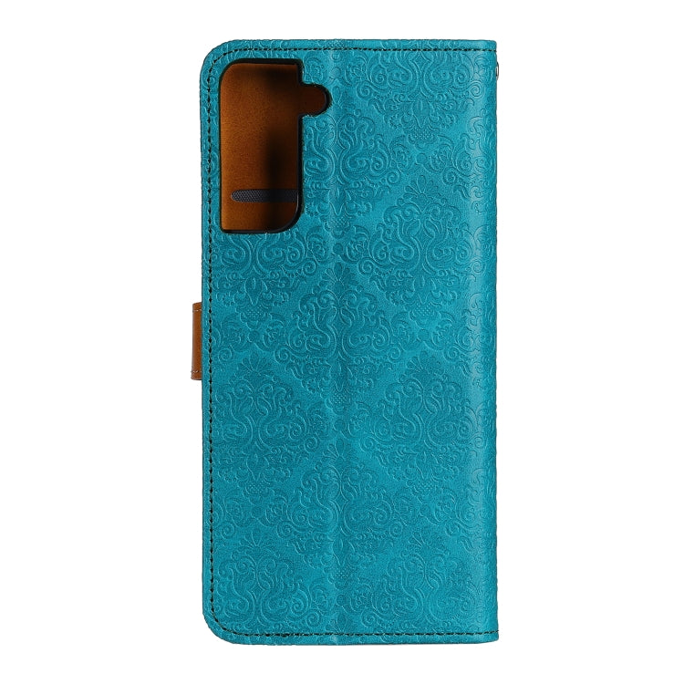 For Samsung Galaxy S21 5G European Floral Embossed Copper Buckle Horizontal Flip PU Leather Case with Holder & Card Slots & Wallet & Photo Frame