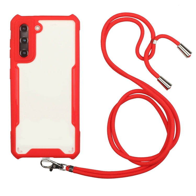 For Samsung Galaxy S21 5G Acrylic + Color TPU Shockproof Case with Neck Lanyard