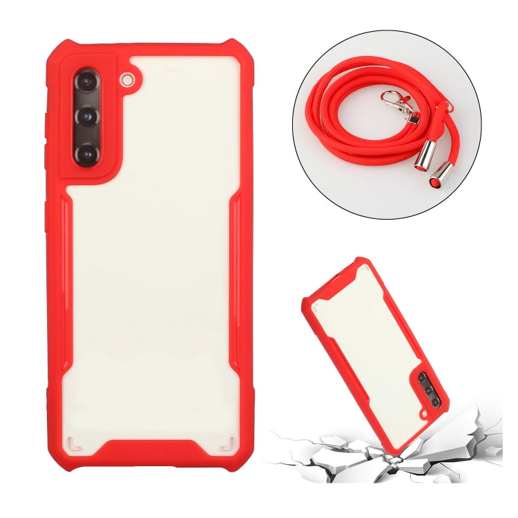 For Samsung Galaxy S21 5G Acrylic + Color TPU Shockproof Case with Neck Lanyard