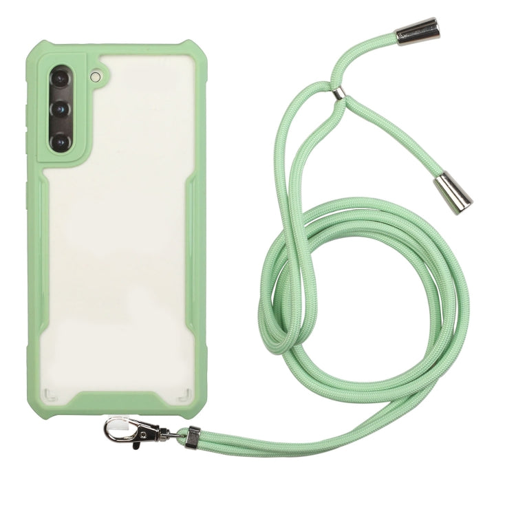 For Samsung Galaxy S21 5G Acrylic + Color TPU Shockproof Case with Neck Lanyard