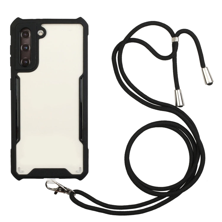 For Samsung Galaxy S21 5G Acrylic + Color TPU Shockproof Case with Neck Lanyard