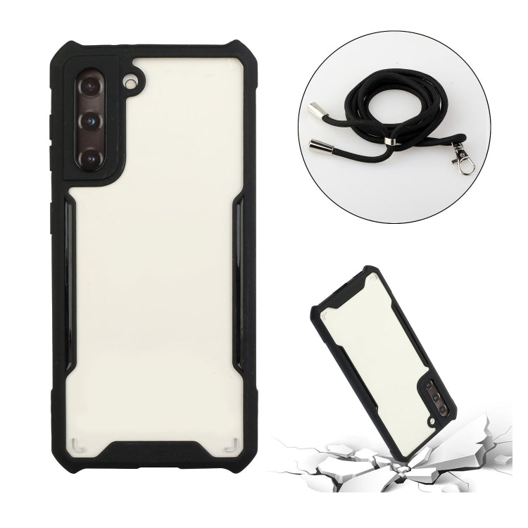 For Samsung Galaxy S21 5G Acrylic + Color TPU Shockproof Case with Neck Lanyard