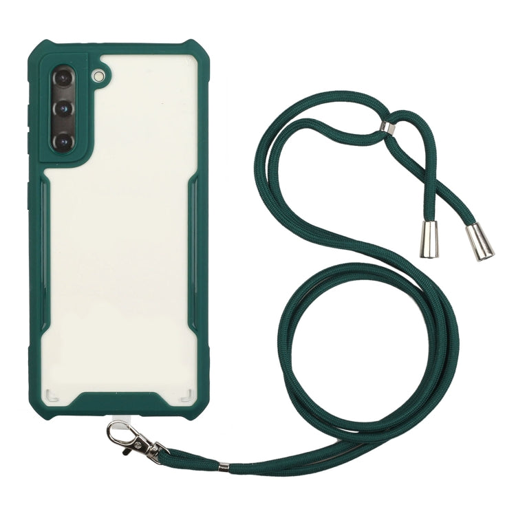 For Samsung Galaxy S21 5G Acrylic + Color TPU Shockproof Case with Neck Lanyard