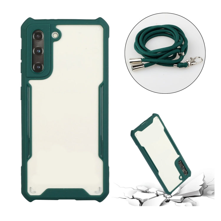 For Samsung Galaxy S21+ 5G Acrylic + Color TPU Shockproof Case with Neck Lanyard