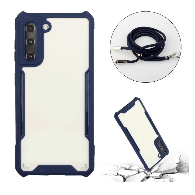 For Samsung Galaxy S21+ 5G Acrylic + Color TPU Shockproof Case with Neck Lanyard