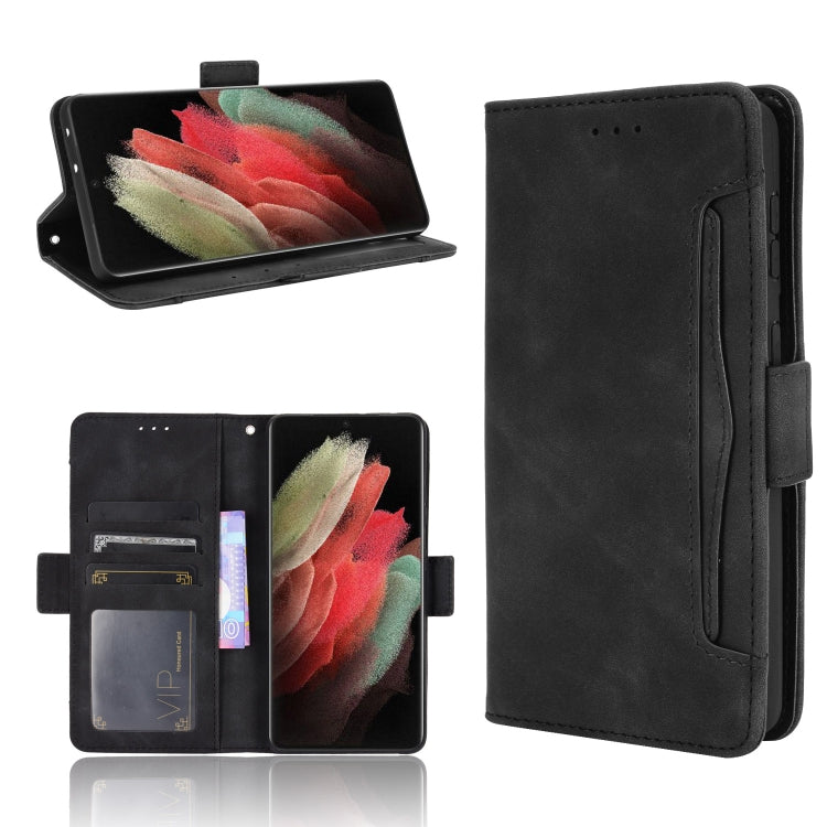 For Samsung Galaxy S21 Ultra 5G Skin Feel Calf Pattern Horizontal Flip Leather Case with Holder & Card Slots & Photo Frame