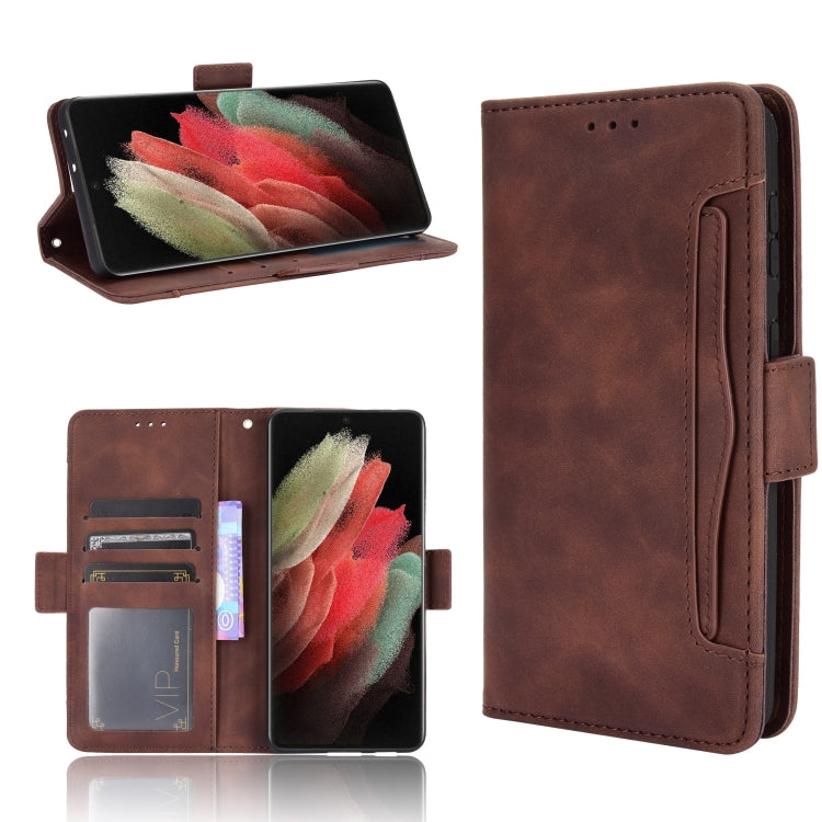 For Samsung Galaxy S21 Ultra 5G Skin Feel Calf Pattern Horizontal Flip Leather Case with Holder & Card Slots & Photo Frame