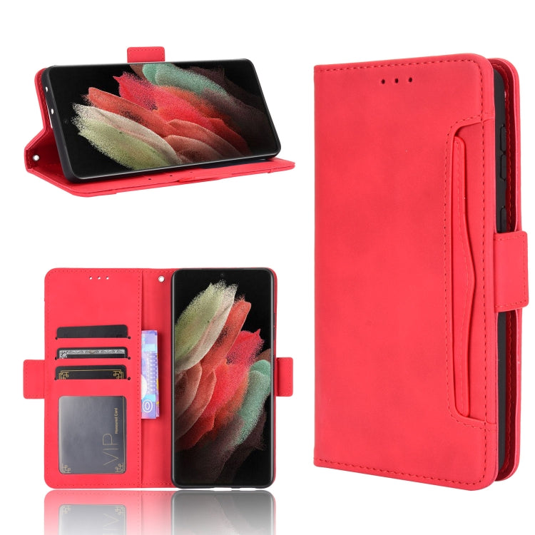 For Samsung Galaxy S21 Ultra 5G Skin Feel Calf Pattern Horizontal Flip Leather Case with Holder & Card Slots & Photo Frame