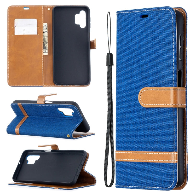 For Samsung Galaxy A32 5G Color Matching Denim Texture Horizontal Flip Leather Case with Holder & Card Slots & Wallet & Lanyard