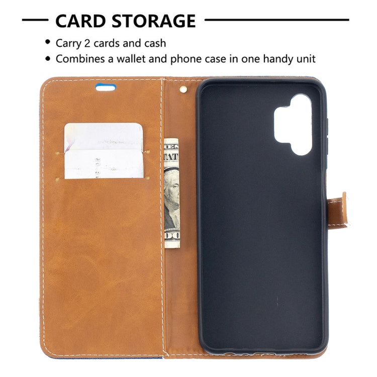 For Samsung Galaxy A32 5G Color Matching Denim Texture Horizontal Flip Leather Case with Holder & Card Slots & Wallet & Lanyard