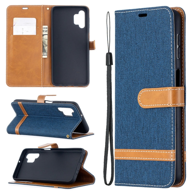 For Samsung Galaxy A32 5G Color Matching Denim Texture Horizontal Flip Leather Case with Holder & Card Slots & Wallet & Lanyard