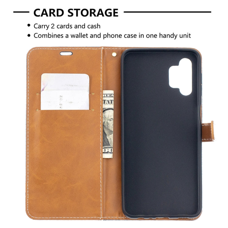For Samsung Galaxy A32 5G Color Matching Denim Texture Horizontal Flip Leather Case with Holder & Card Slots & Wallet & Lanyard