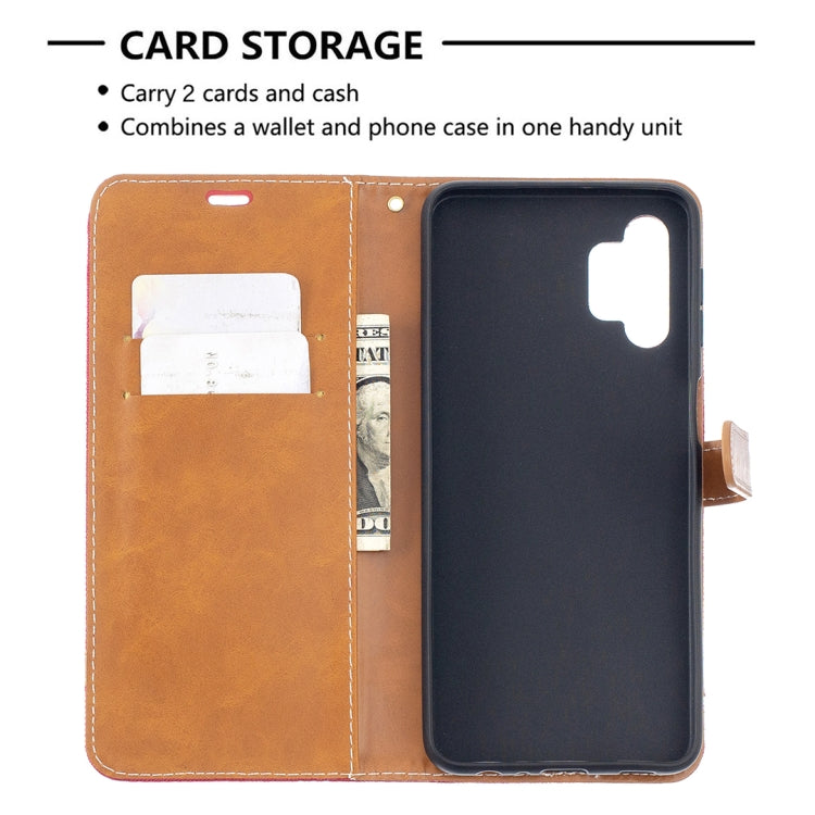 For Samsung Galaxy A32 5G Color Matching Denim Texture Horizontal Flip Leather Case with Holder & Card Slots & Wallet & Lanyard