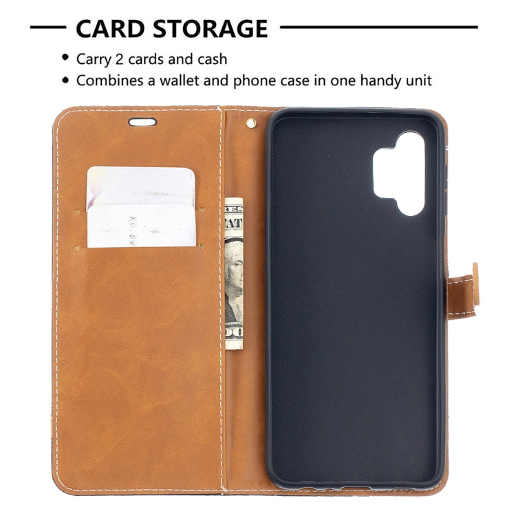 For Samsung Galaxy A32 5G Color Matching Denim Texture Horizontal Flip Leather Case with Holder & Card Slots & Wallet & Lanyard