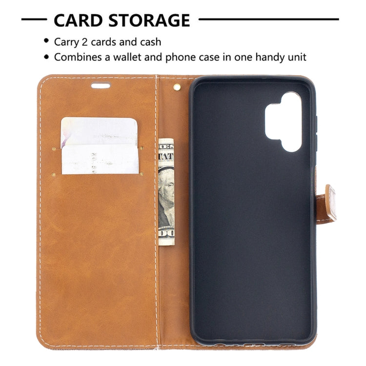 For Samsung Galaxy A32 5G Color Matching Denim Texture Horizontal Flip Leather Case with Holder & Card Slots & Wallet & Lanyard