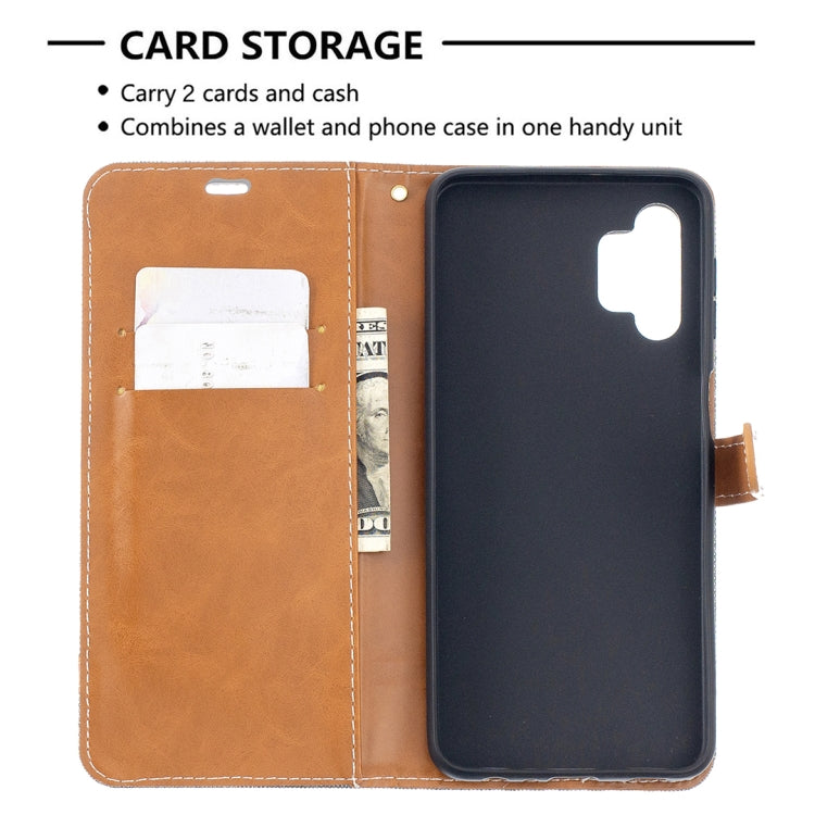 For Samsung Galaxy A32 5G Color Matching Denim Texture Horizontal Flip Leather Case with Holder & Card Slots & Wallet & Lanyard