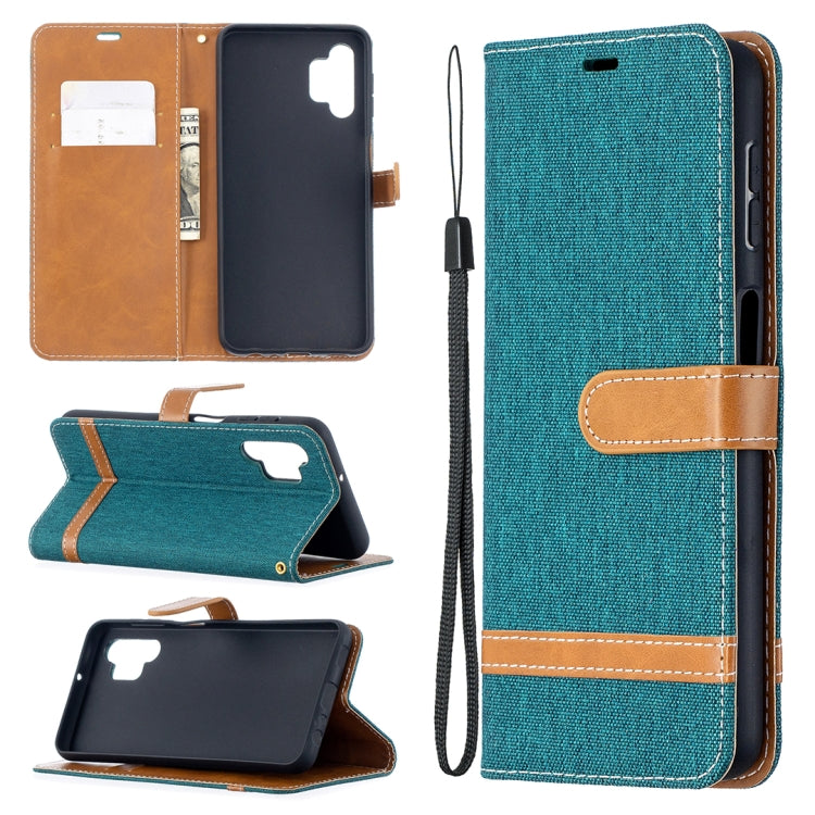 For Samsung Galaxy A32 5G Color Matching Denim Texture Horizontal Flip Leather Case with Holder & Card Slots & Wallet & Lanyard