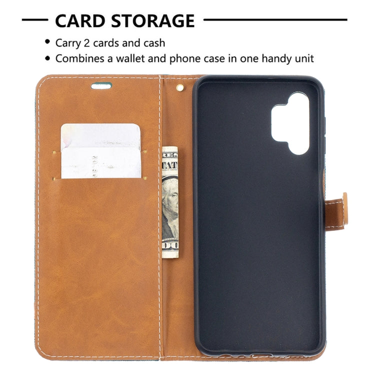 For Samsung Galaxy A32 5G Color Matching Denim Texture Horizontal Flip Leather Case with Holder & Card Slots & Wallet & Lanyard