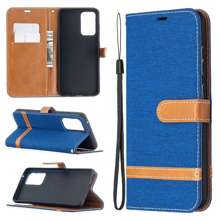 For Samsung Galaxy A52 5G / 4G Color Matching Denim Texture Horizontal Flip Leather Case with Holder & Card Slots & Wallet & Lanyard